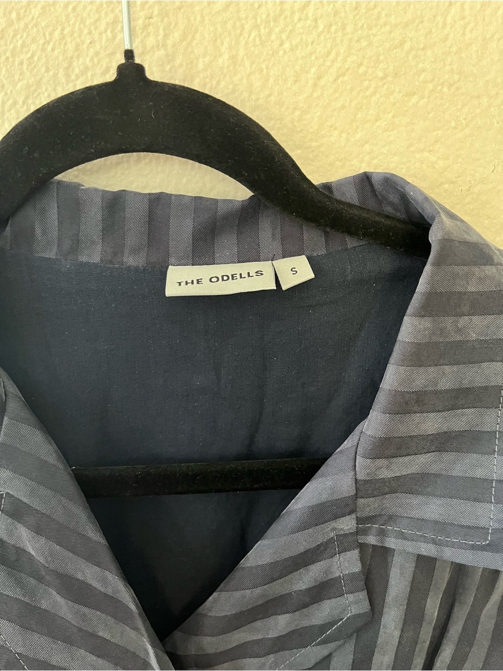 Anthropologie Navy and Black Striped Wrap Dress with Belt - Picture 2 of 4